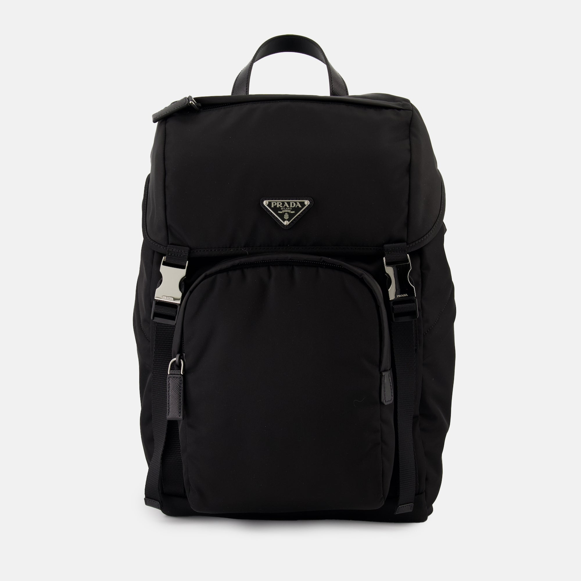 Backpacks Sac à dos en cuir Saffiano et Re-Nylon Prada Black Homme