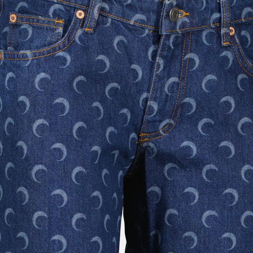 Pantalons Jeans Denim Moon in Blu Marine Serre Bleu Femme