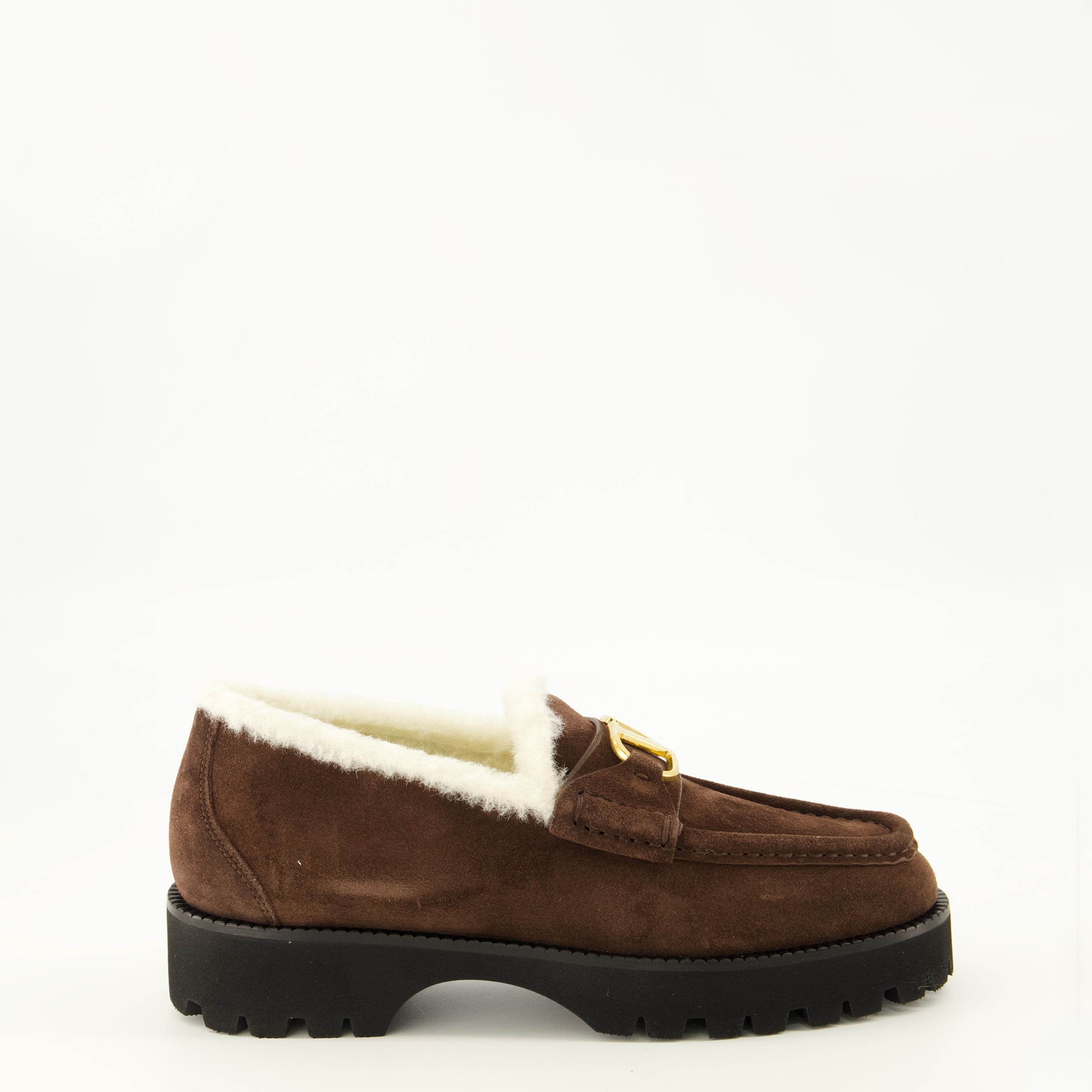 Mocassins Vlogo Suede and Fur Loafers in Brown Valentino Garavani Marron Femme