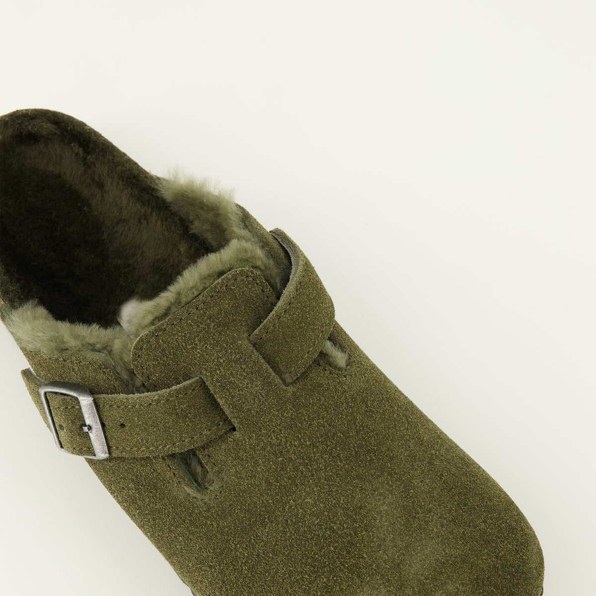 Chaussures ouvertes Mules Boston in Pelliccia Kaki Birkenstock Kaki Unisexe