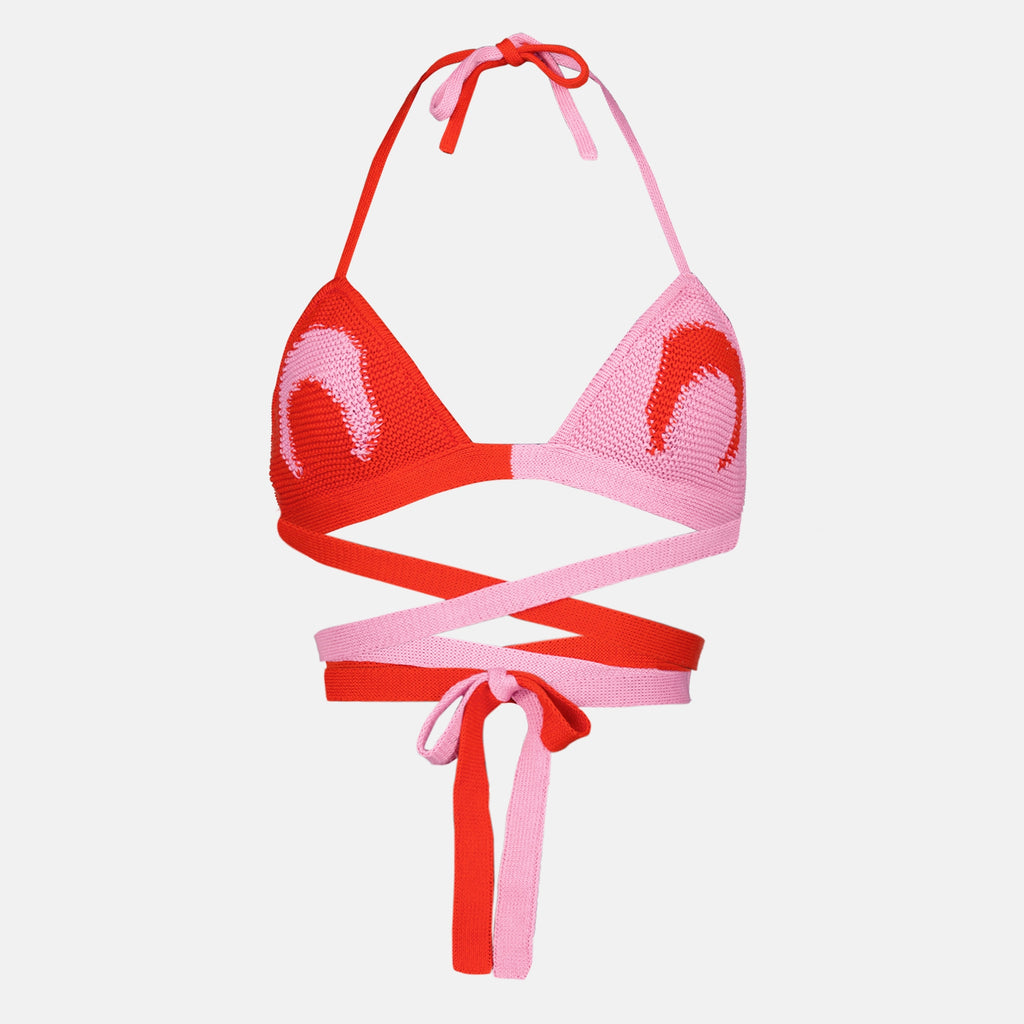 Tops レッドのムーンクロシェニットブラ Marine Serre Rouge Femme