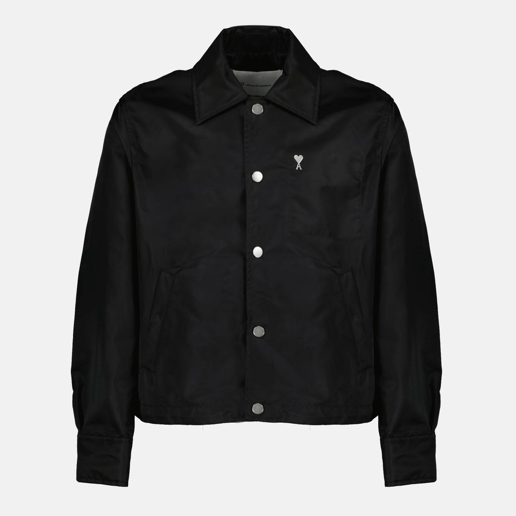 Ami PARIS 브랜드의 유니섹스용 검정 나일론 재킷 이미지 - 2026 봄 여름 시즌 - 앞면 보기