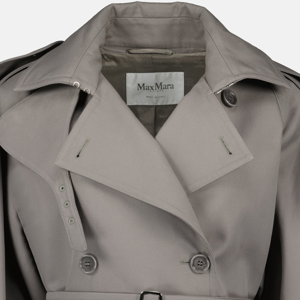 Manteaux Abrigo Trench de Gabardina de Algodón Gris de Longitud Media Max Mara Gris Femme