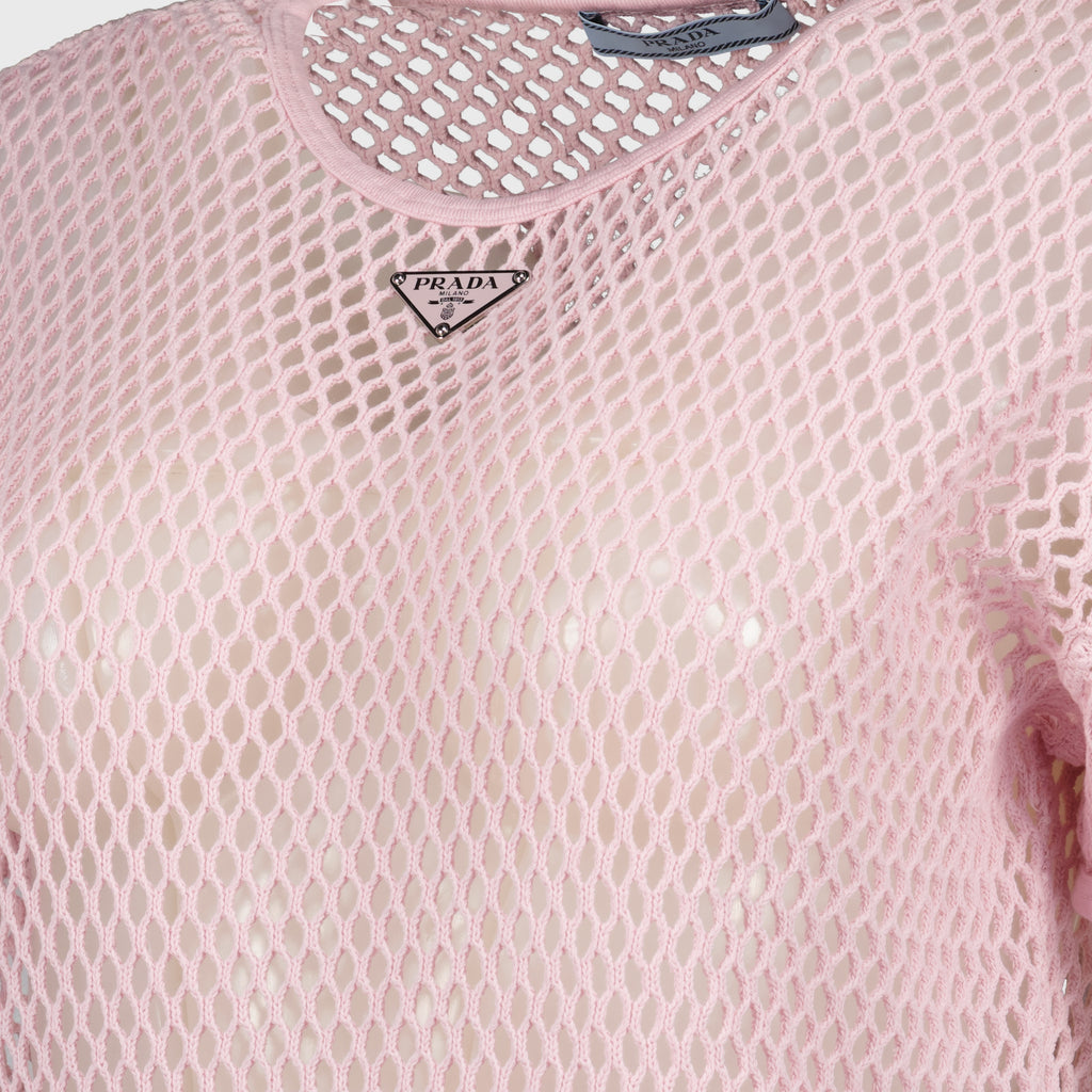 T-Shirts Baumwoll-Mesh-Top Prada Rosa Femme