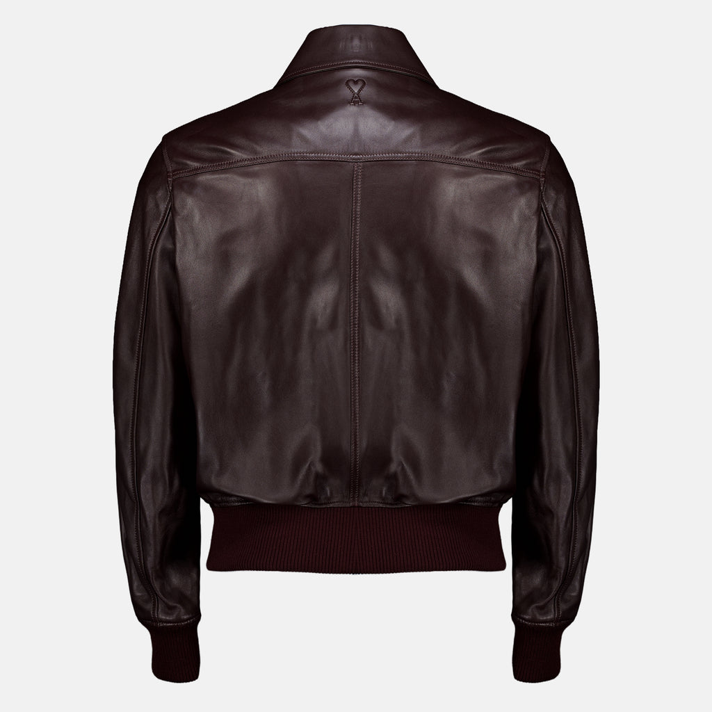 Manteaux バーガンディレザージャケット Ami PARIS Bordeaux Homme