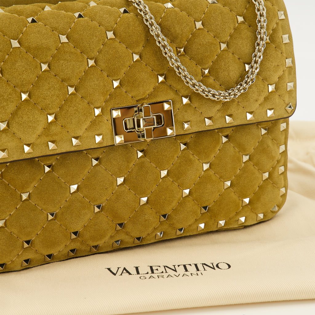Sacs à main et épaule ベージュスウェード ミディアム ロックスタッド スパイク バッグ Valentino Garavani Kaki Femme