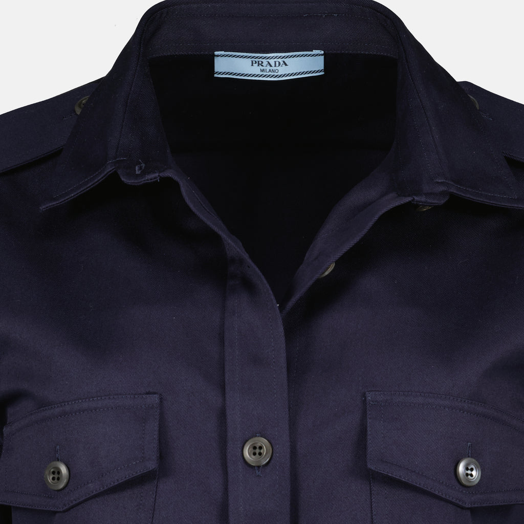 Imagem da Camisa Azul Escura com Bolsos da Prada para Senhora - Temporada Primavera-Verão 2026 - Vista Detalhada 1