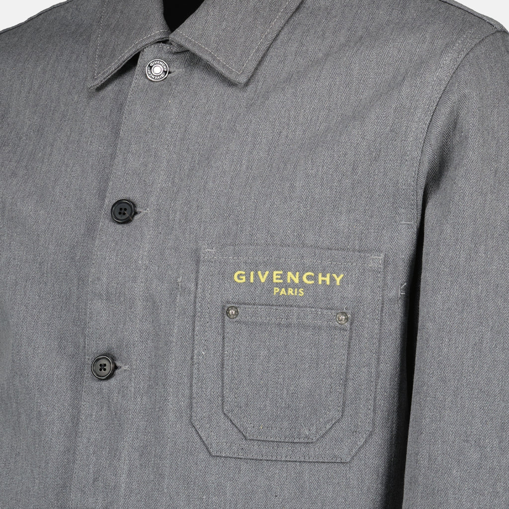 지방시 남성용 그레이 데님 헤링본 자켓 이미지 - 2026 봄-여름 - 상세 보기_1