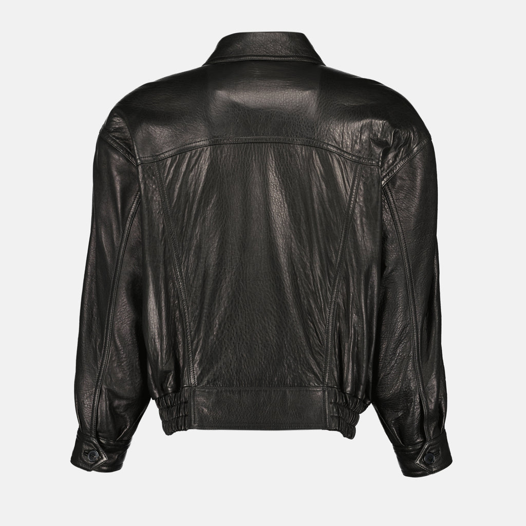 Image of the Saint Laurent Leather Bomber Jacket for Men - Autumn-Winter 2025 - Back View