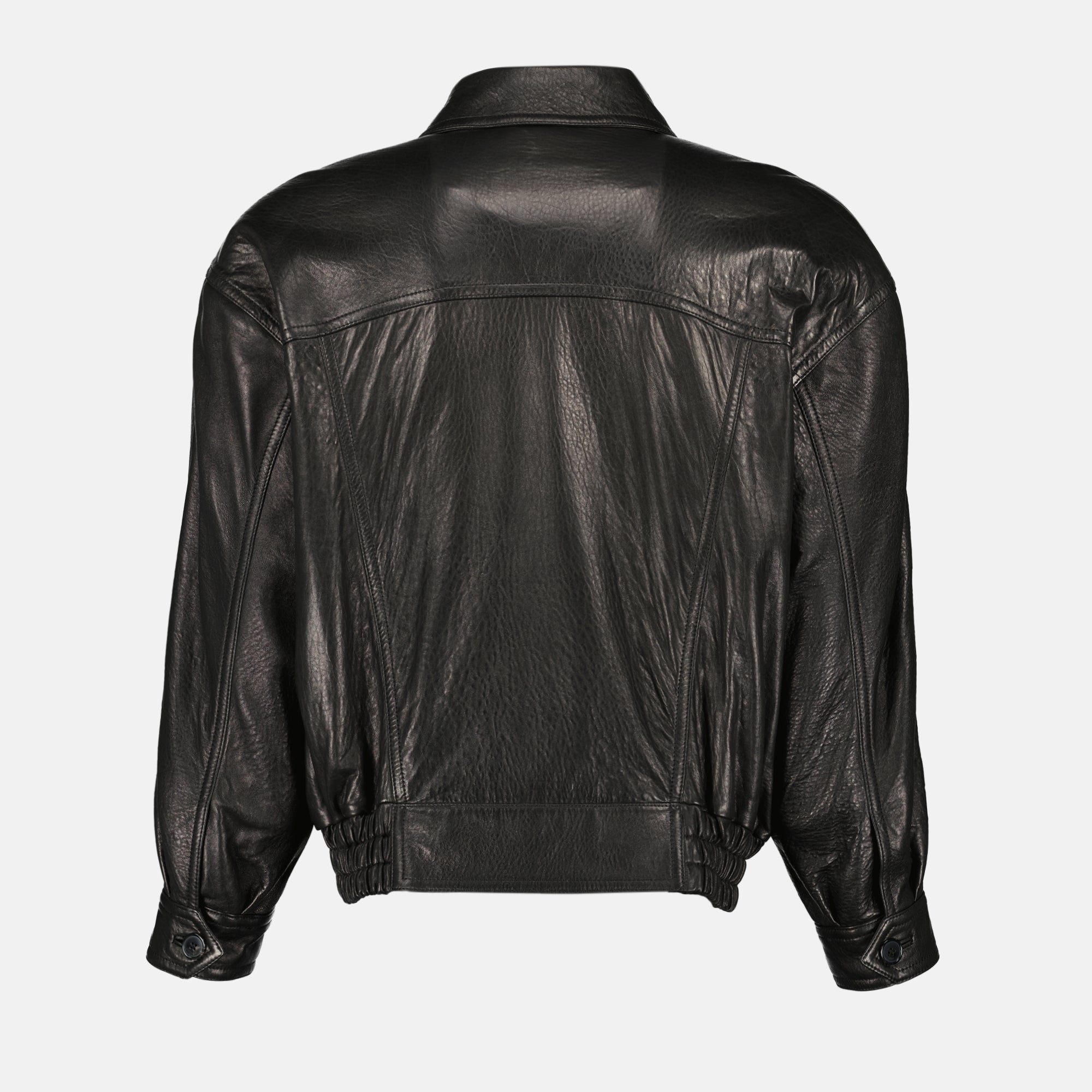 Image of the Saint Laurent Leather Bomber Jacket for Men - Autumn-Winter 2025 - Back View