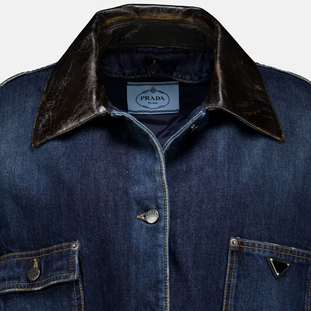 Vestes 다크 블루 데님과 가죽 자켓 Prada Bleu foncé Femme