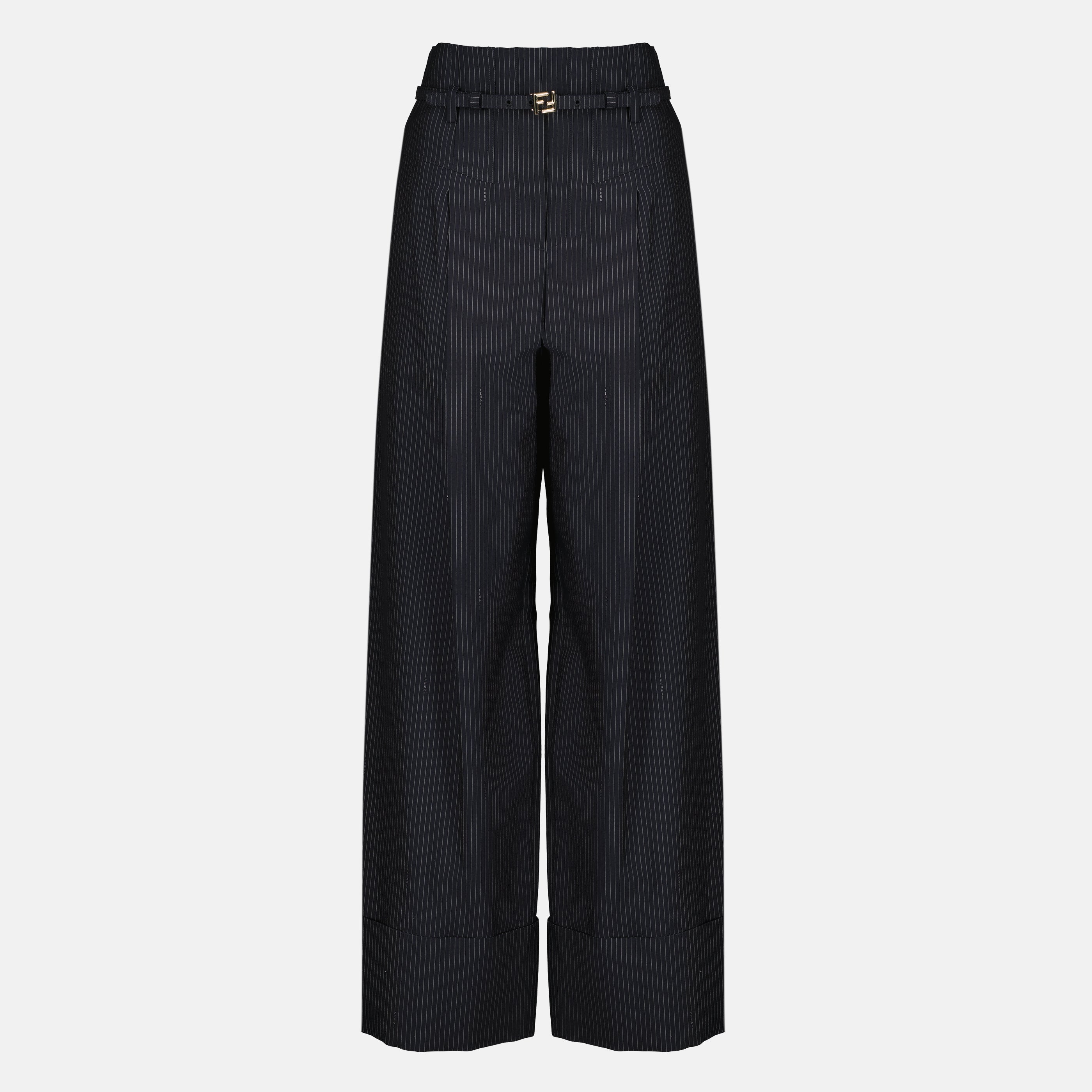 Pantalons Pantalon en laine à rayures bleu marine Fendi Bleu foncé Femme