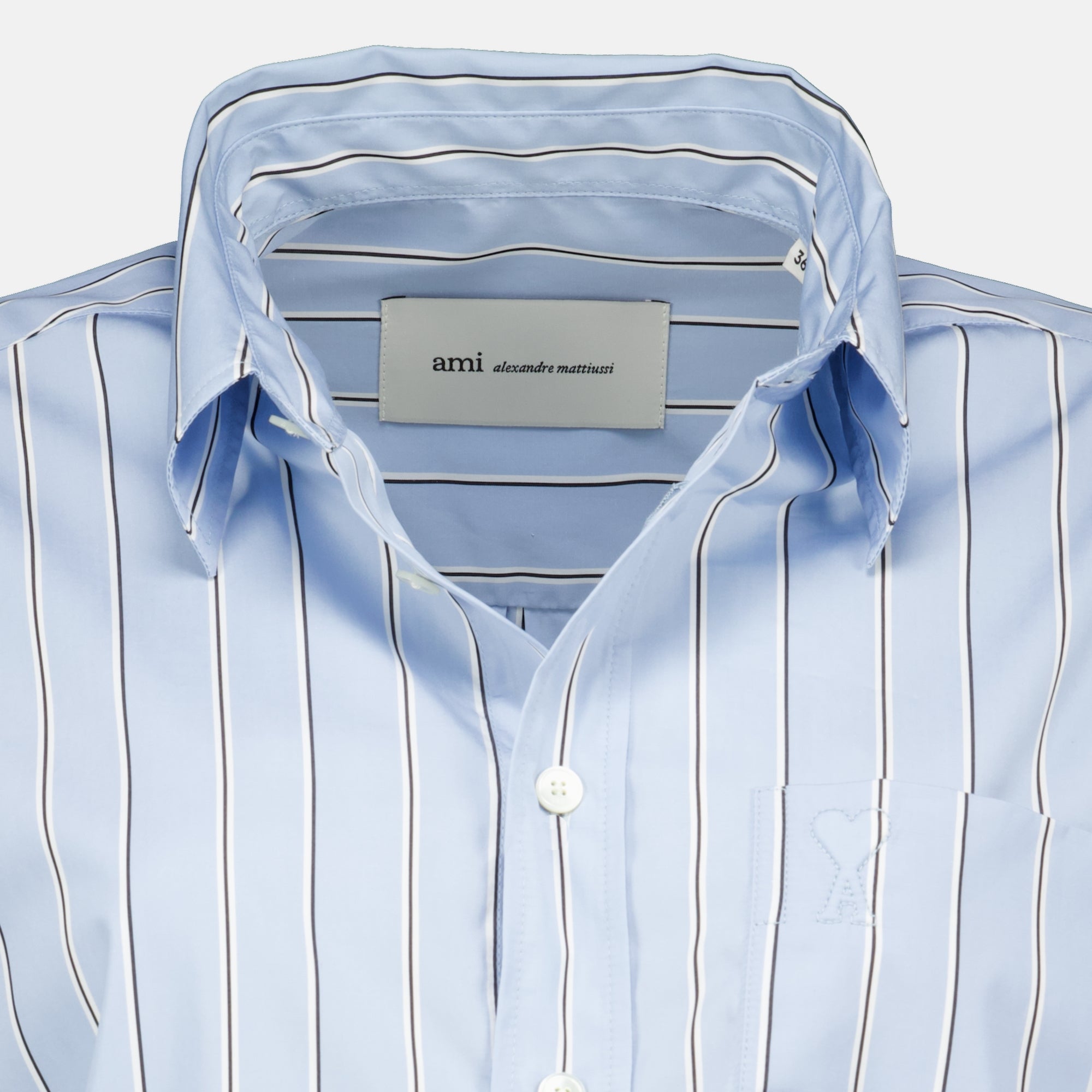 Chemises Camicia Corto Blu a Righe in Cotone Ami PARIS Bleu Femme