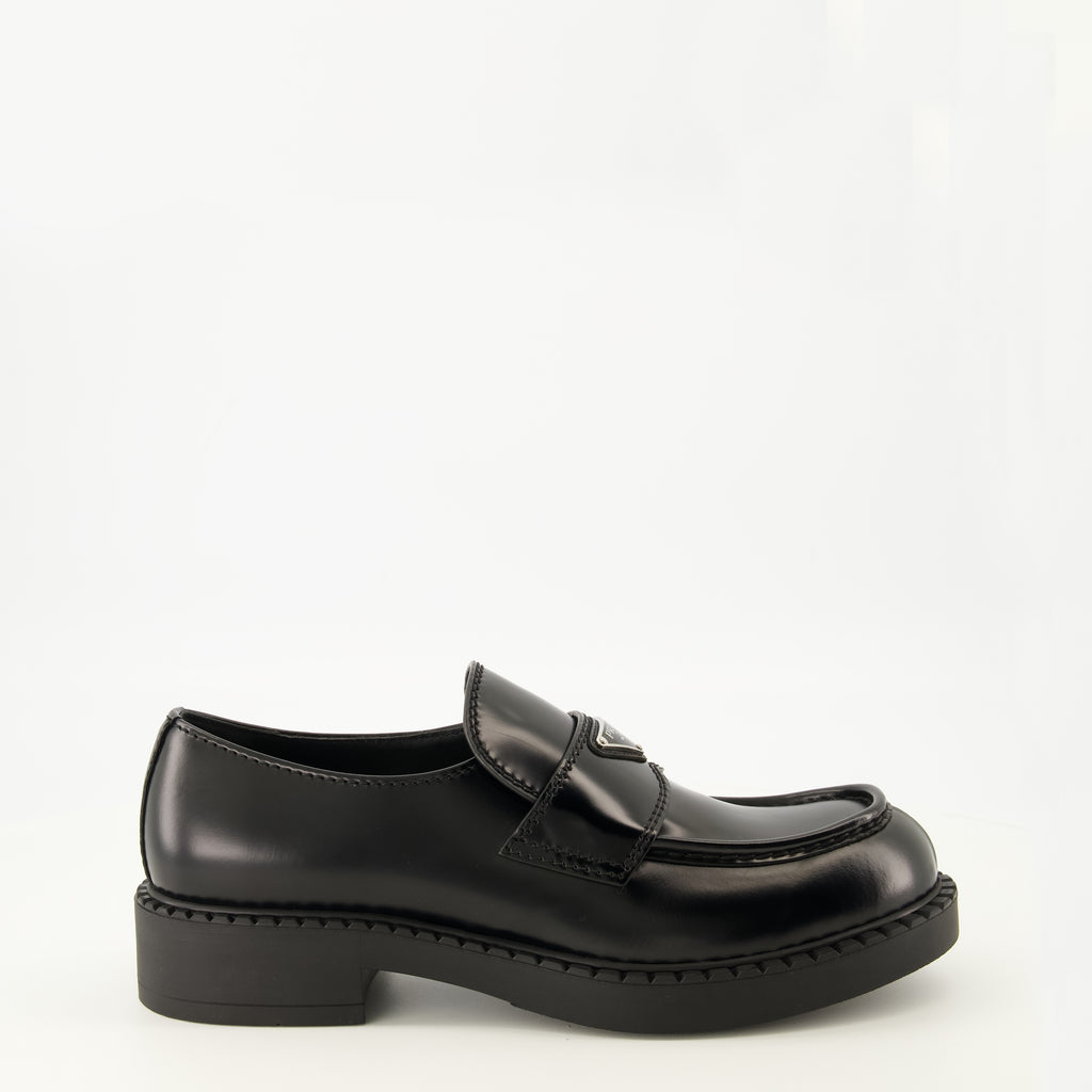 Mocassins Mocasines de Cuero Brushed Negro Prada Noir Homme