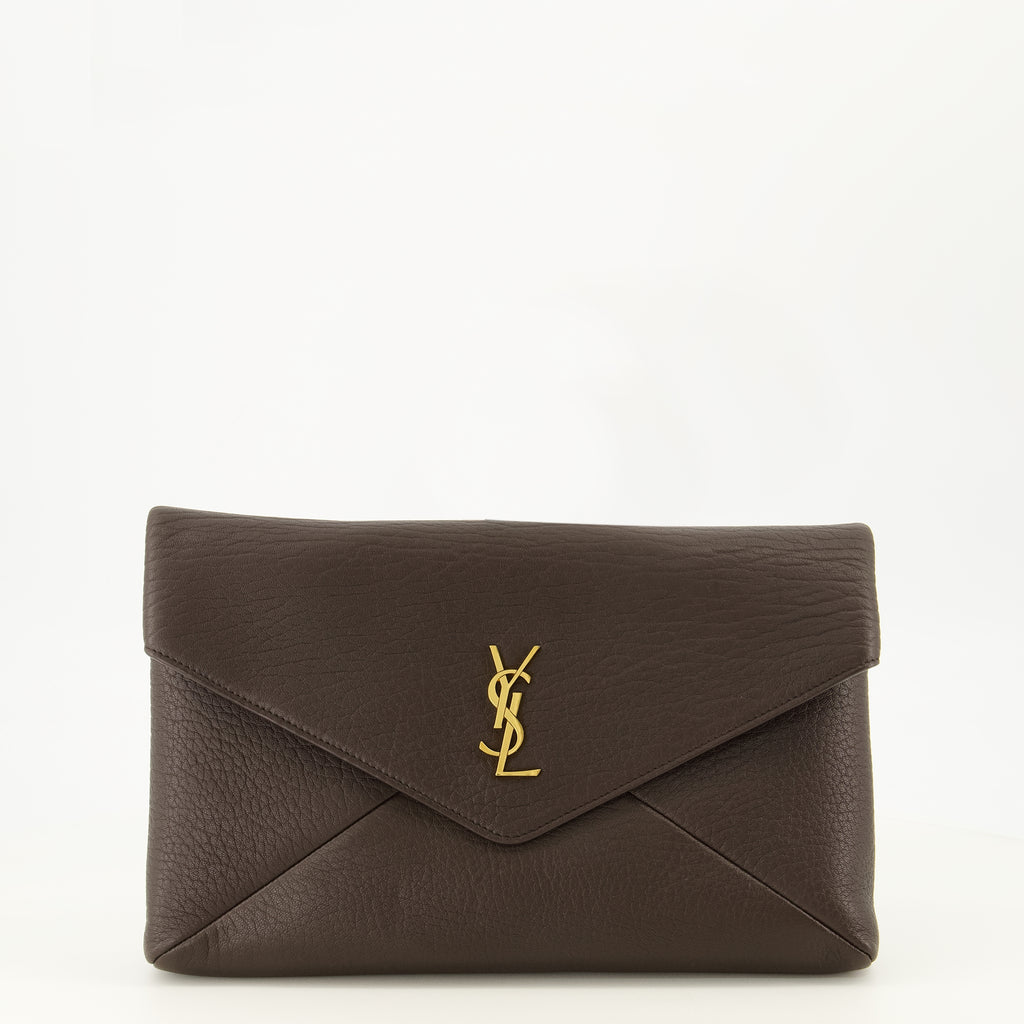 Pochettes Cassandre Clutch aus braunem Leder Saint Laurent Marron Femme