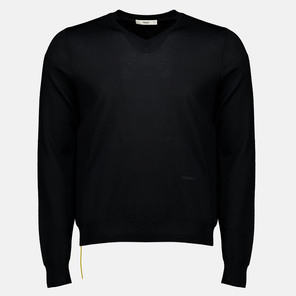 Maille Pull noir en laine fine Fendi Noir Homme