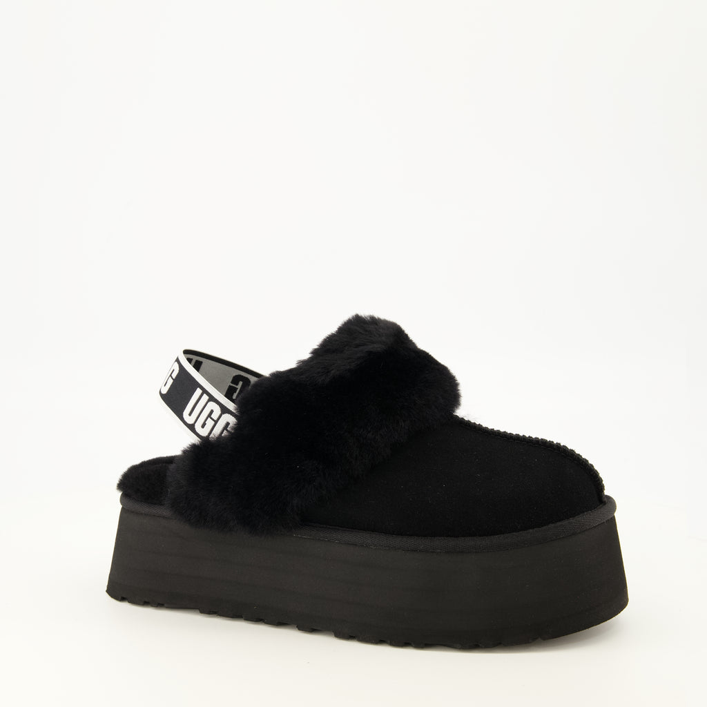 Chaussures ouvertes Funkette Schwarze Hausschuhe Ugg Noir Femme