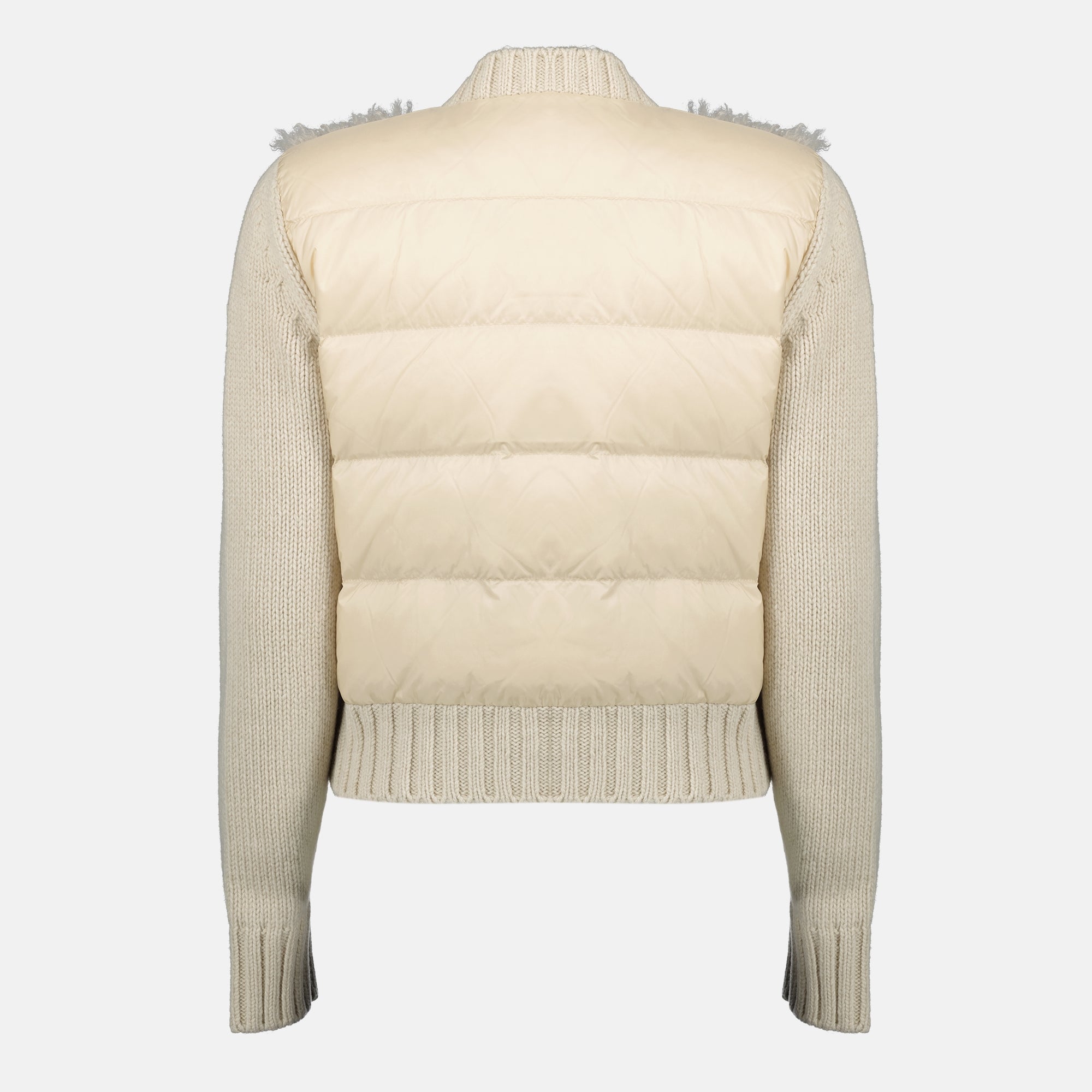 Imagen del cárdigan de lana y teddy beige de la marca Moncler para Mujer - Temporada Otoño-Invierno 2025 - Vista Trasera