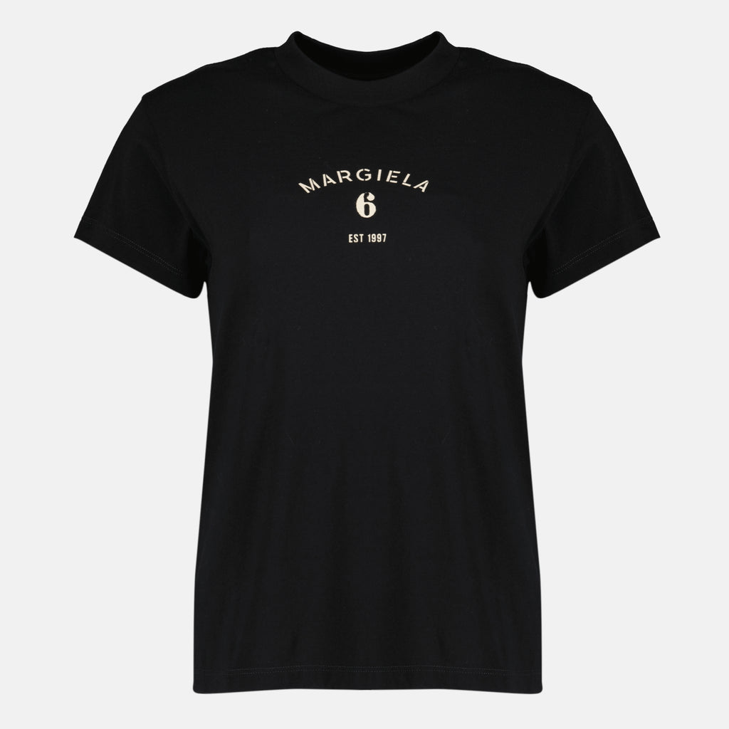 T-shirts T-shirt Signature Nera in Cotone Mm6 Noir Femme