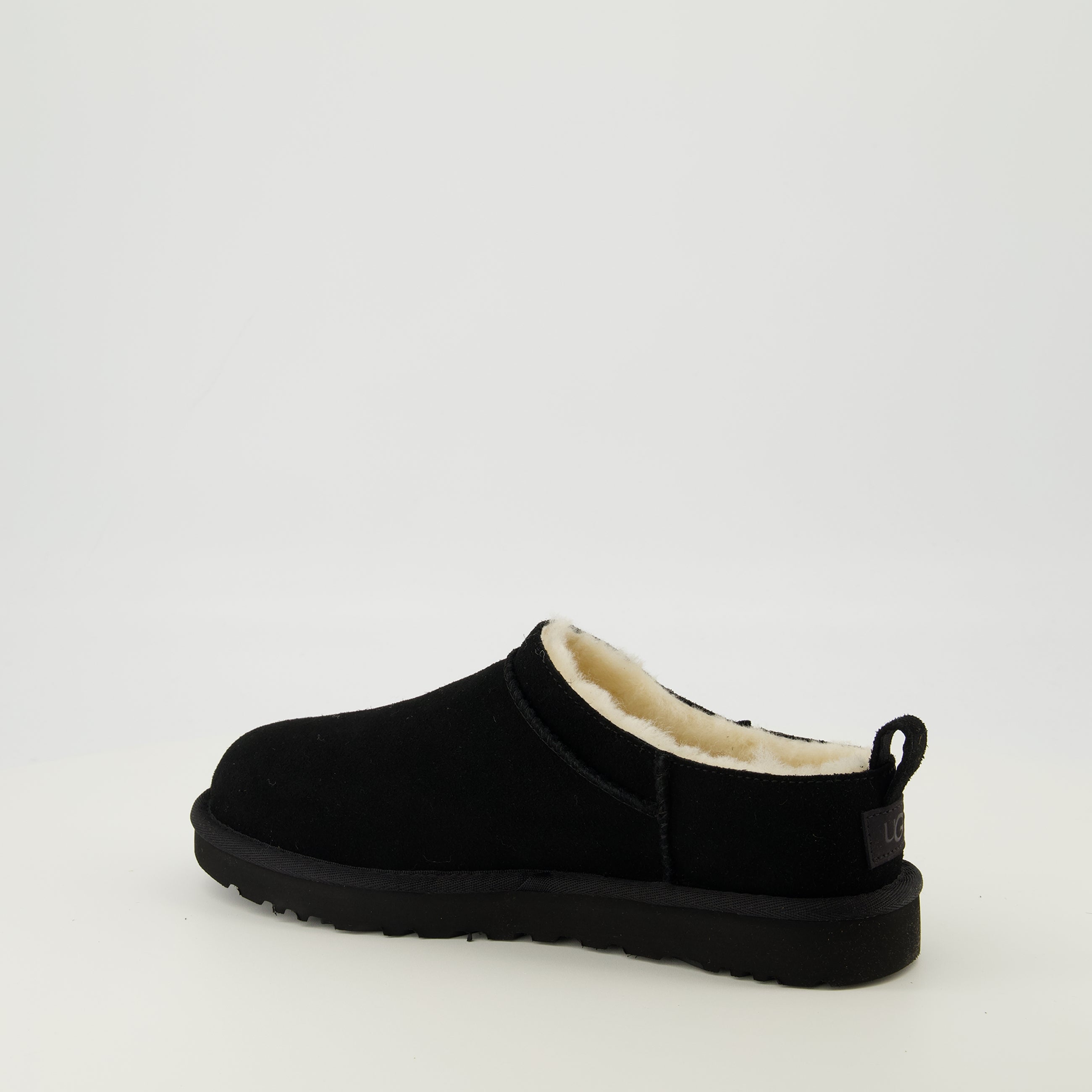 Image of the Ugg Women's Classic Micro Black Booties - Spring-Summer 2026 Season - Rear Right Three-Quarter View