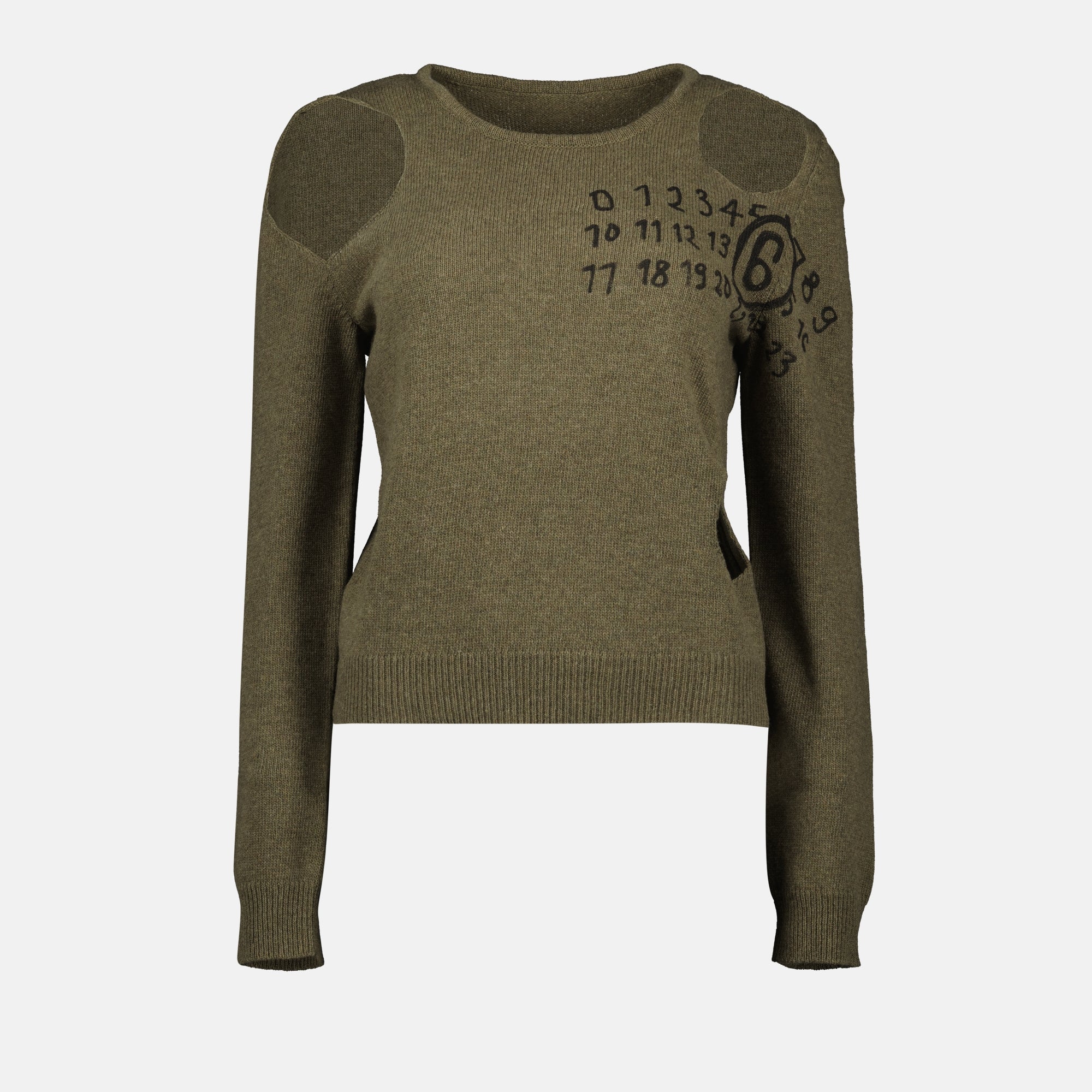 니트웨어 홀 스웨터 Mm6 카키색 옷감 Femme