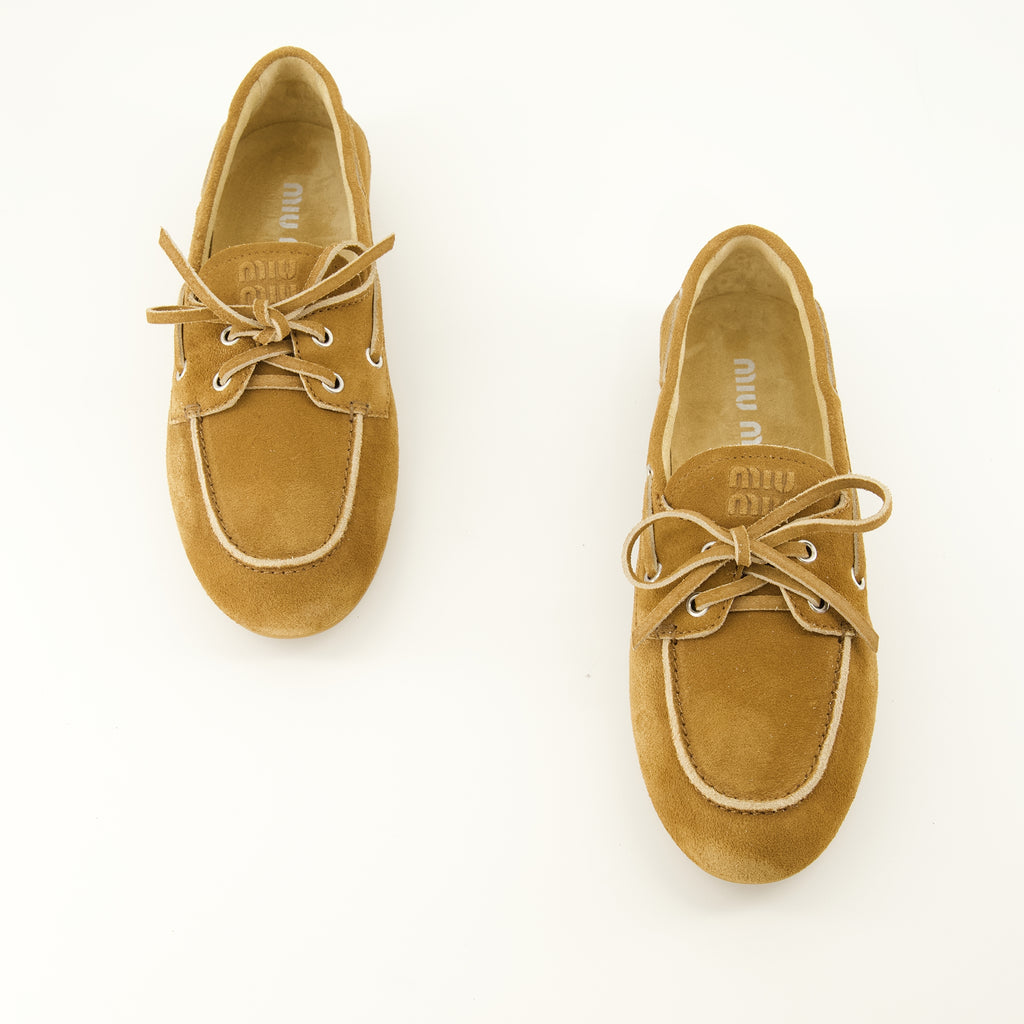 Mocassins Mocassins de Deck em Camurça Castanha Miu Miu Marron Femme