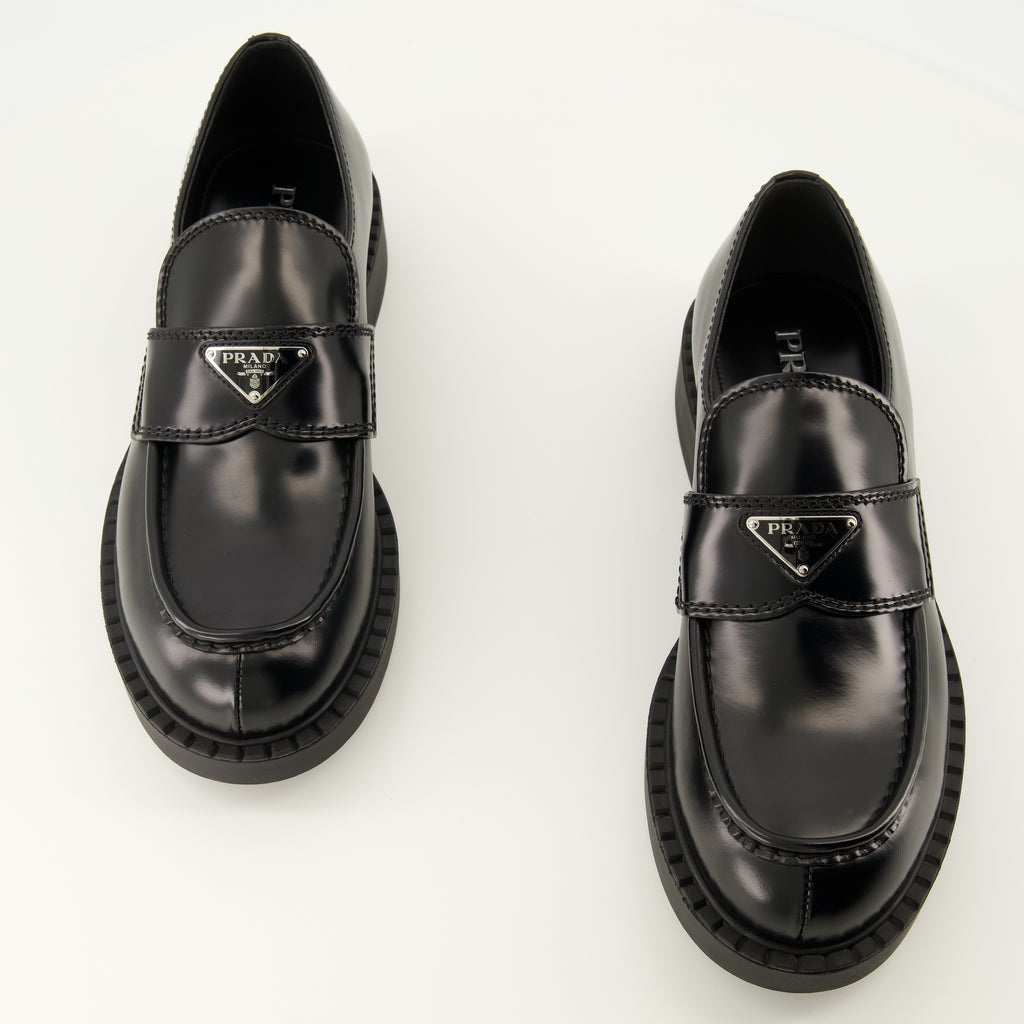 Mocassins Mocasines de Cuero Brushed Negro Prada Noir Homme