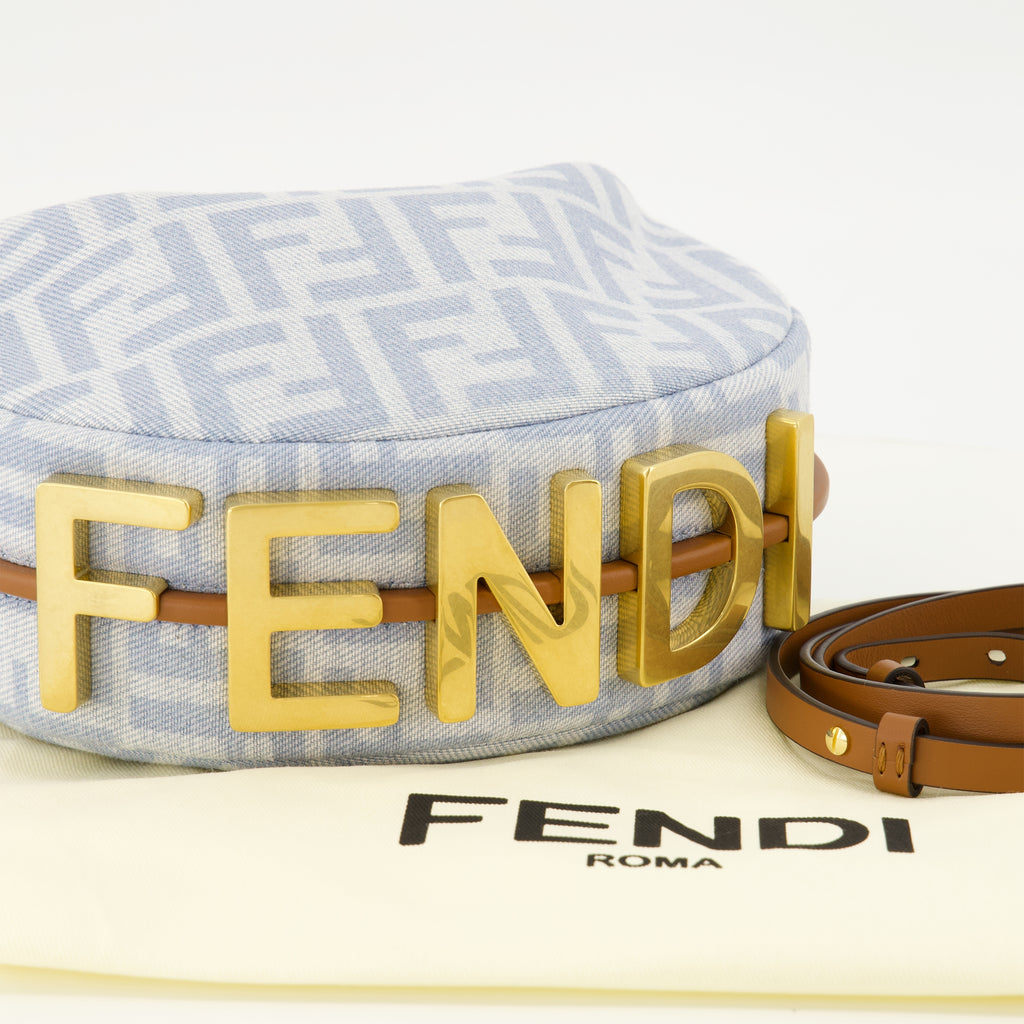 Sacs à main et épaule Fendigraphy Mini Denim FF Blue Bag Fendi Bleu Femme