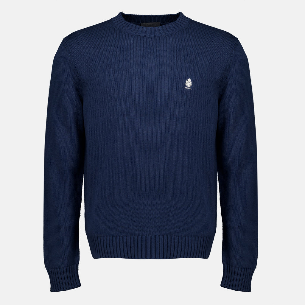 Maille Navy Blue Cotton Sweater Prada Bleu foncé Homme