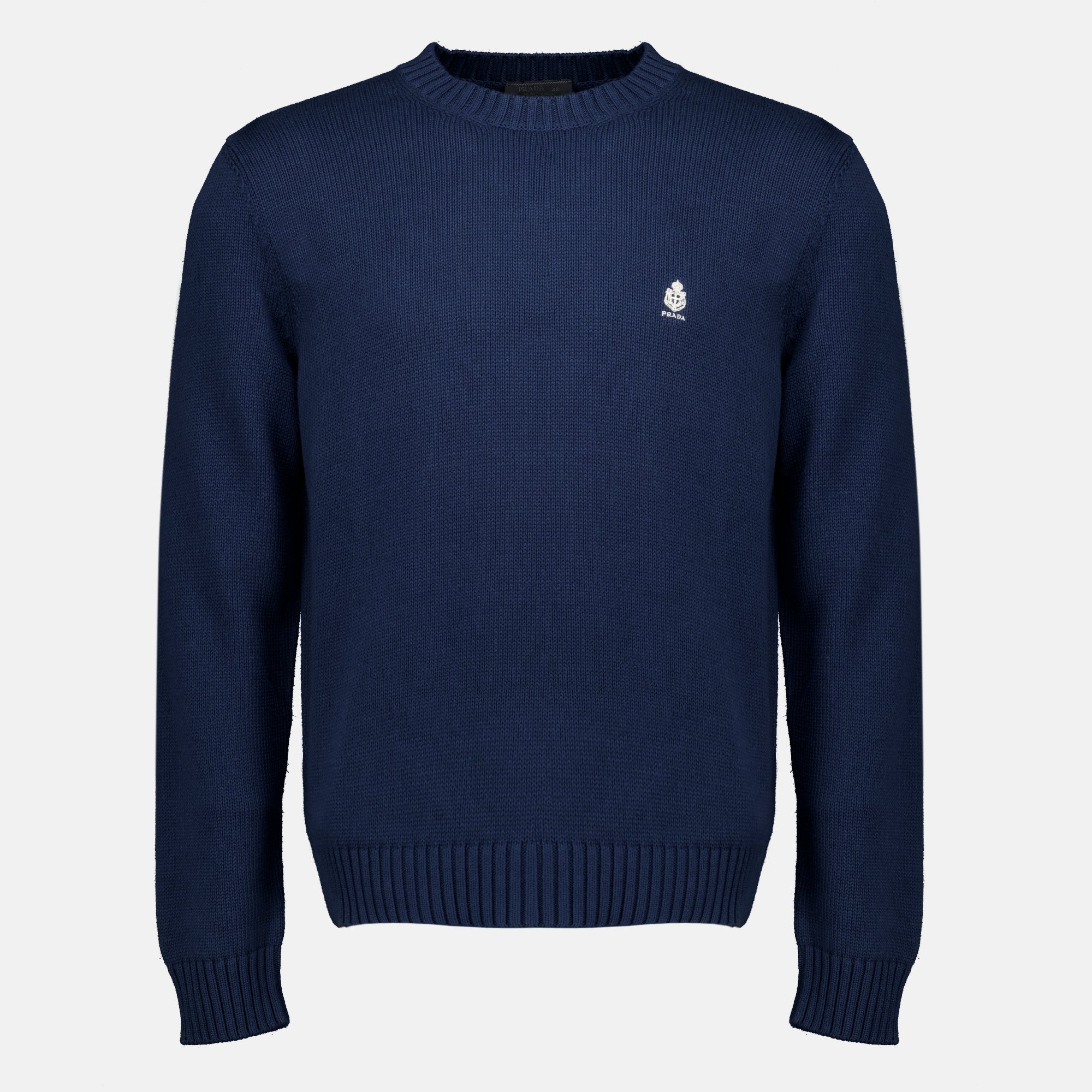 Maille Navy Blue Cotton Sweater Prada Bleu foncé Homme
