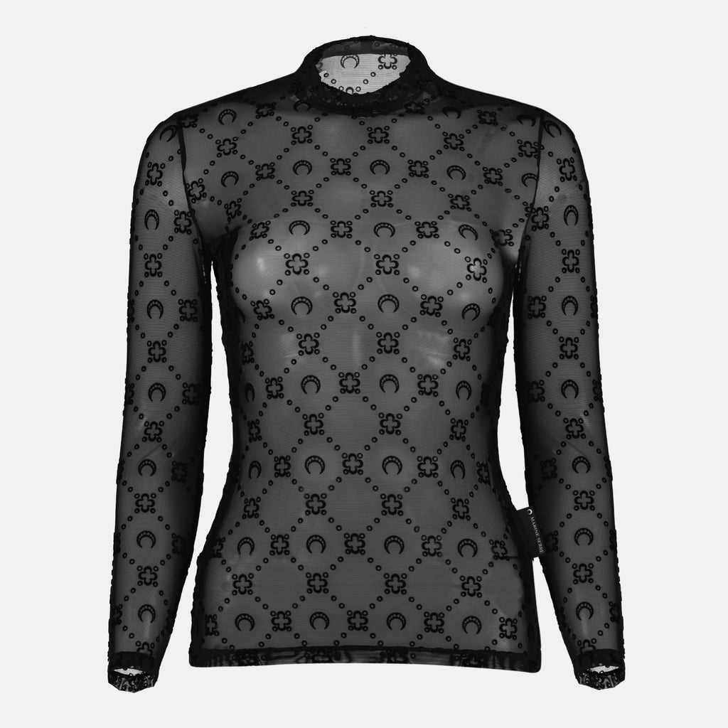 Imagen de la parte superior de monograma de malla negra de la marca Marine Serre para Mujer - Temporada Otoño-Invierno 2025 - Vista Frontal