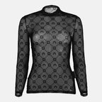 Imagen de la parte superior de monograma de malla negra de la marca Marine Serre para Mujer - Temporada Otoño-Invierno 2025 - Vista Frontal