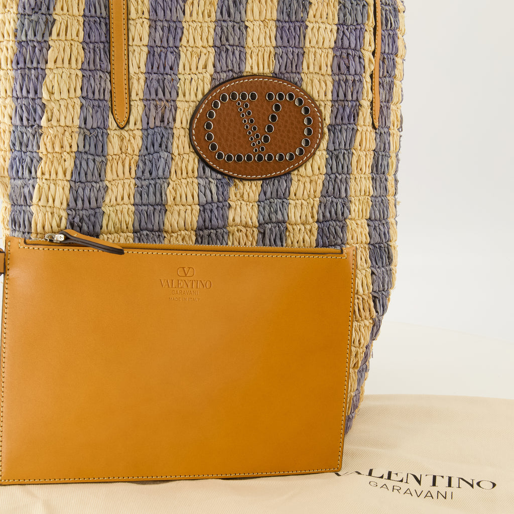 Sacs cabas 블루 스트라이프 라피아 토트 Valentino Garavani Bleu Femme