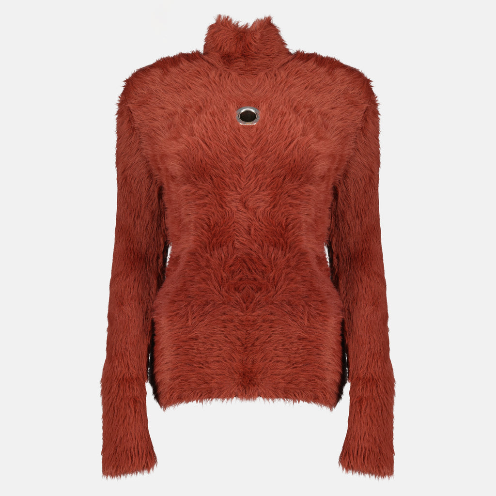 Image de l'article Pull effet fourrure marron de la marque Rabanne pour Femme - Saison Printemps-Été 2026 - Vue de Face