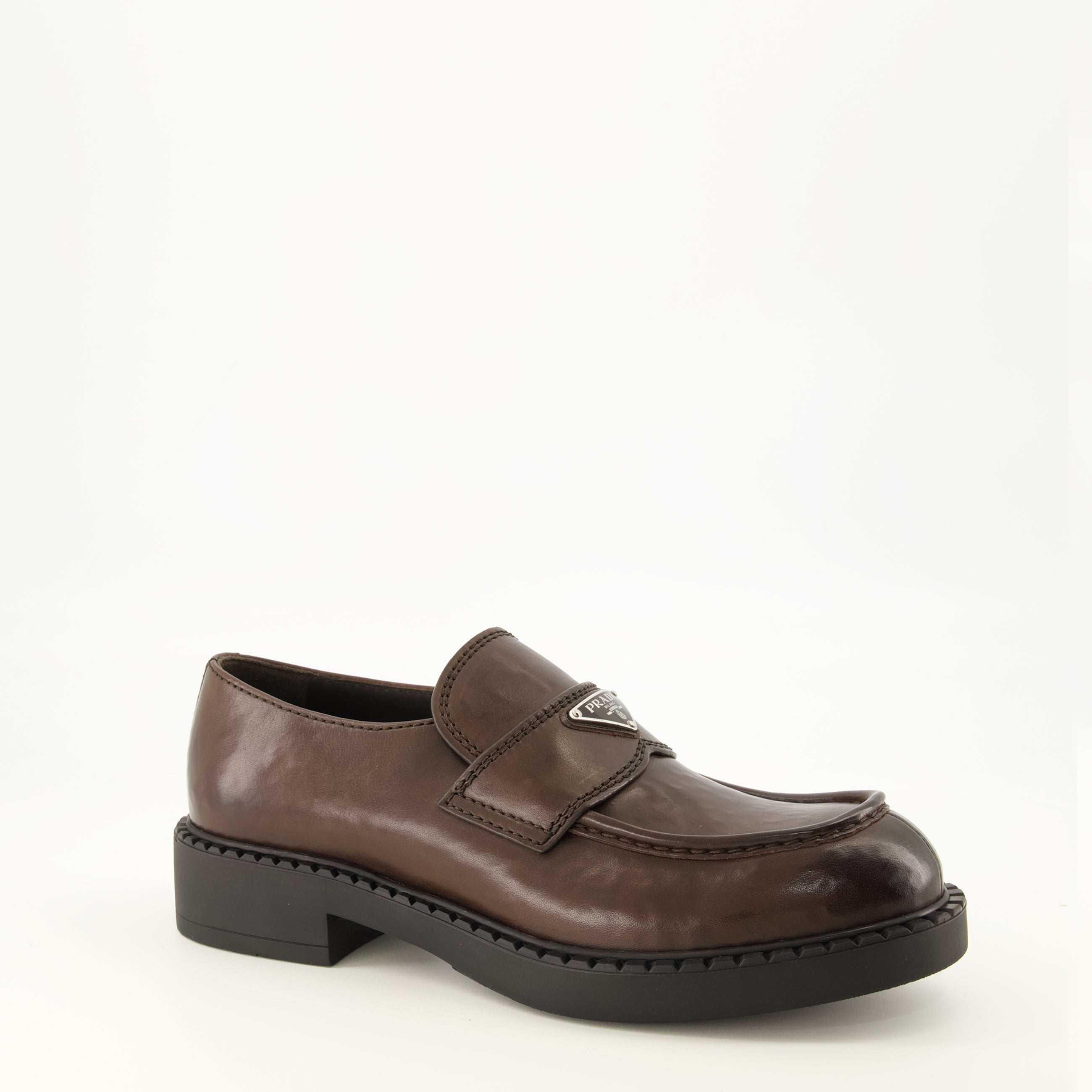 Mocassins Braune Leder Slipper Prada Marron Homme