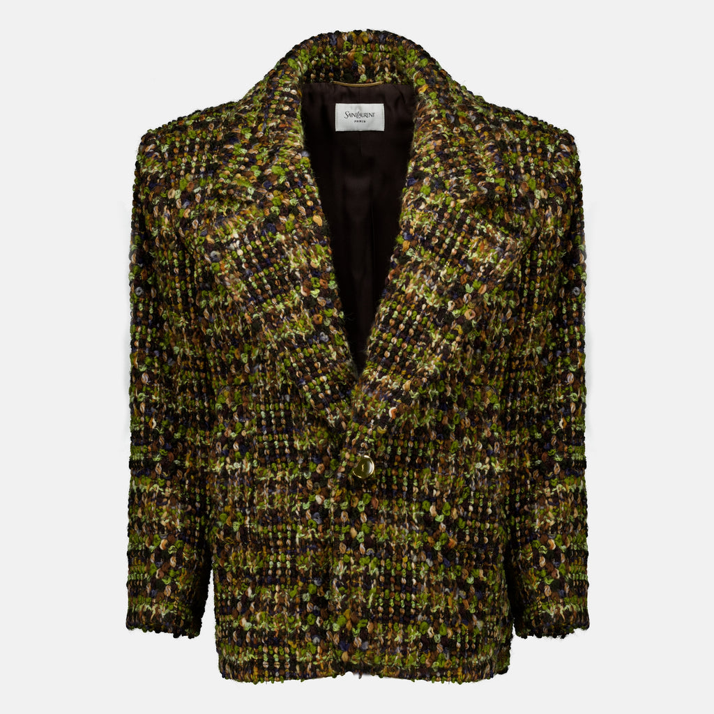 Manteaux Veste en tweed kaki Saint Laurent Kaki Femme