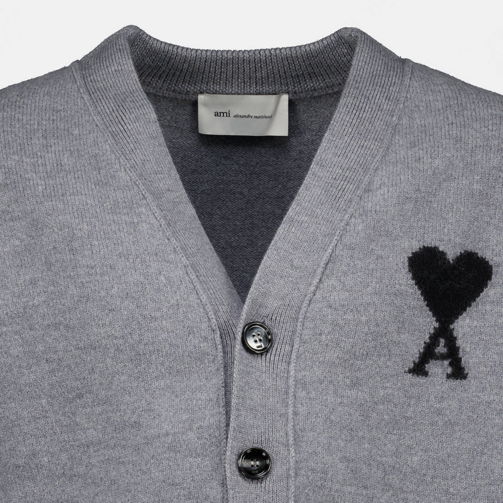 Maille Cárdigan AMI Corazón Gris en Lana Ami PARIS Gris Unisexe