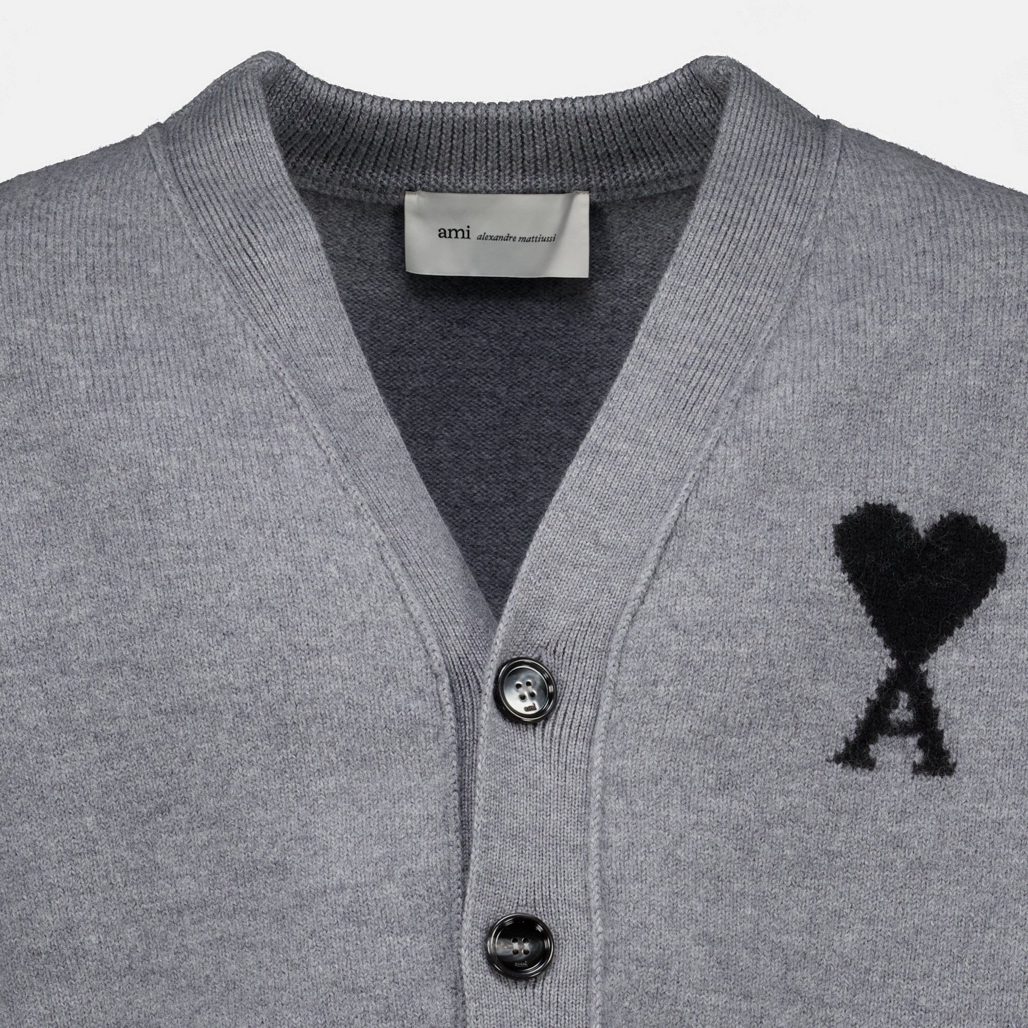 Maille Grau AMI Herz Cardigan aus Wolle Ami PARIS Gris Unisexe