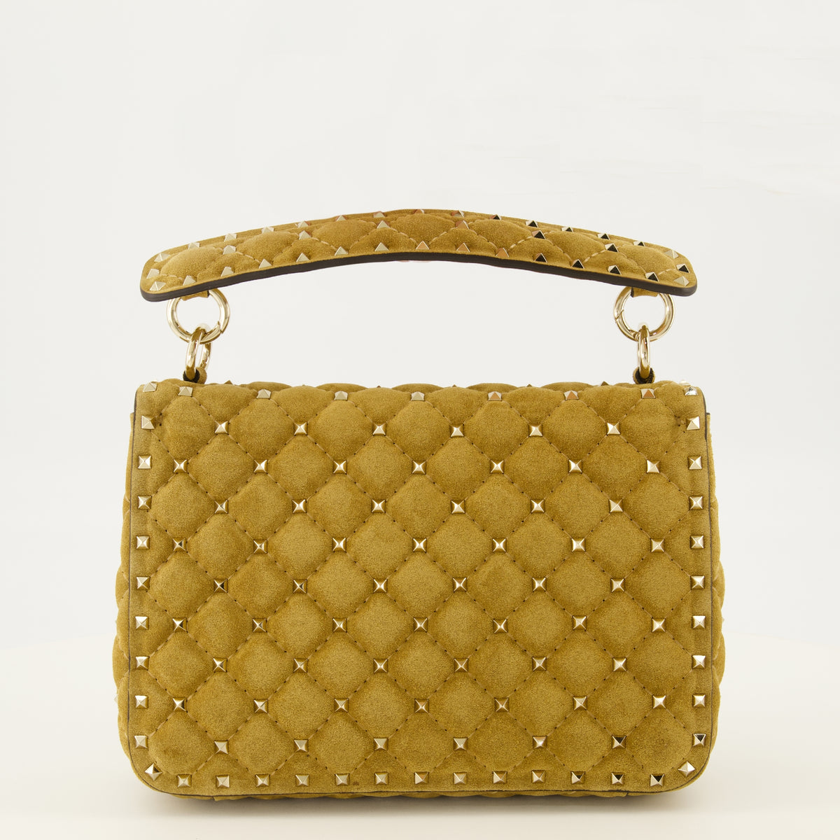 Sacs à main et épaule Borsa Medium Rockstud Spike in Suede Beige Valentino Garavani Kaki Femme