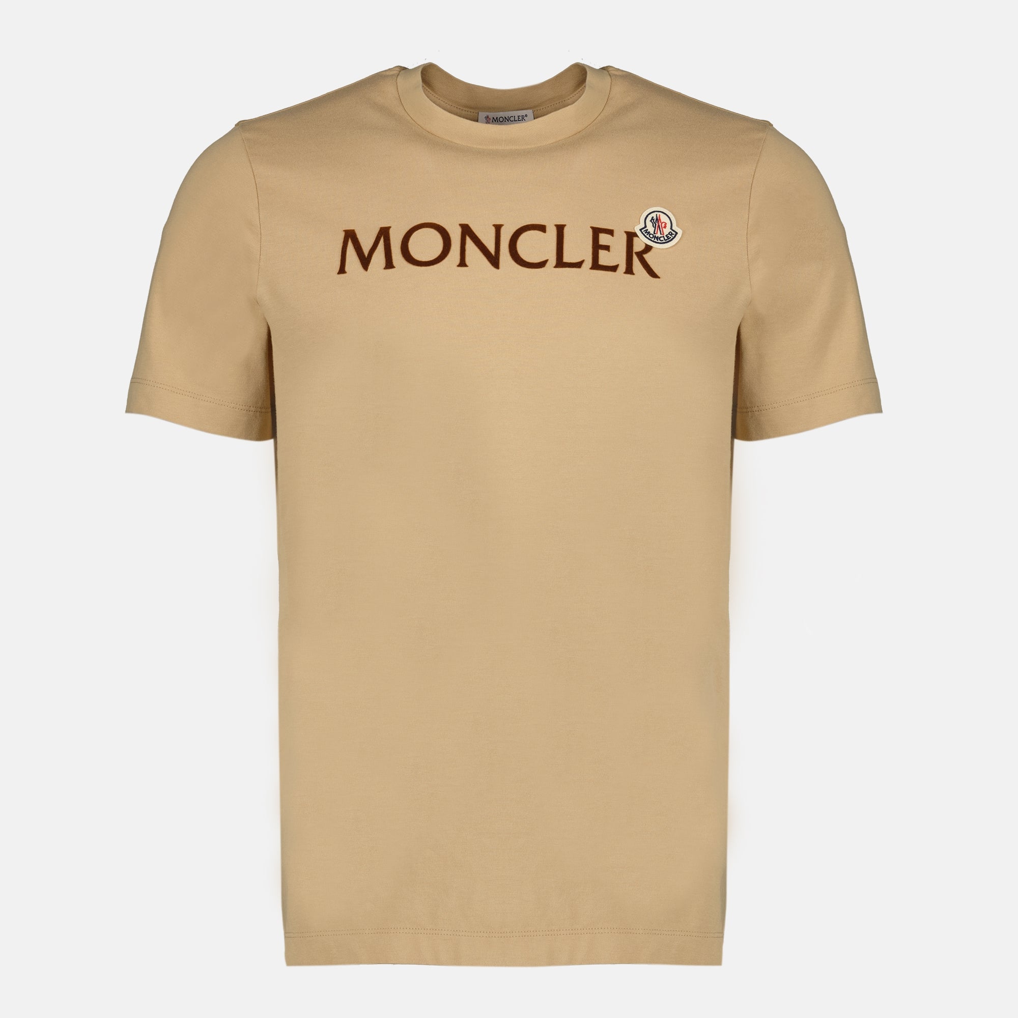 Image de l'article T-shirt à logo floqué beige de la marque Moncler pour Homme - Saison Printemps-Été 2026 - Vue de Face