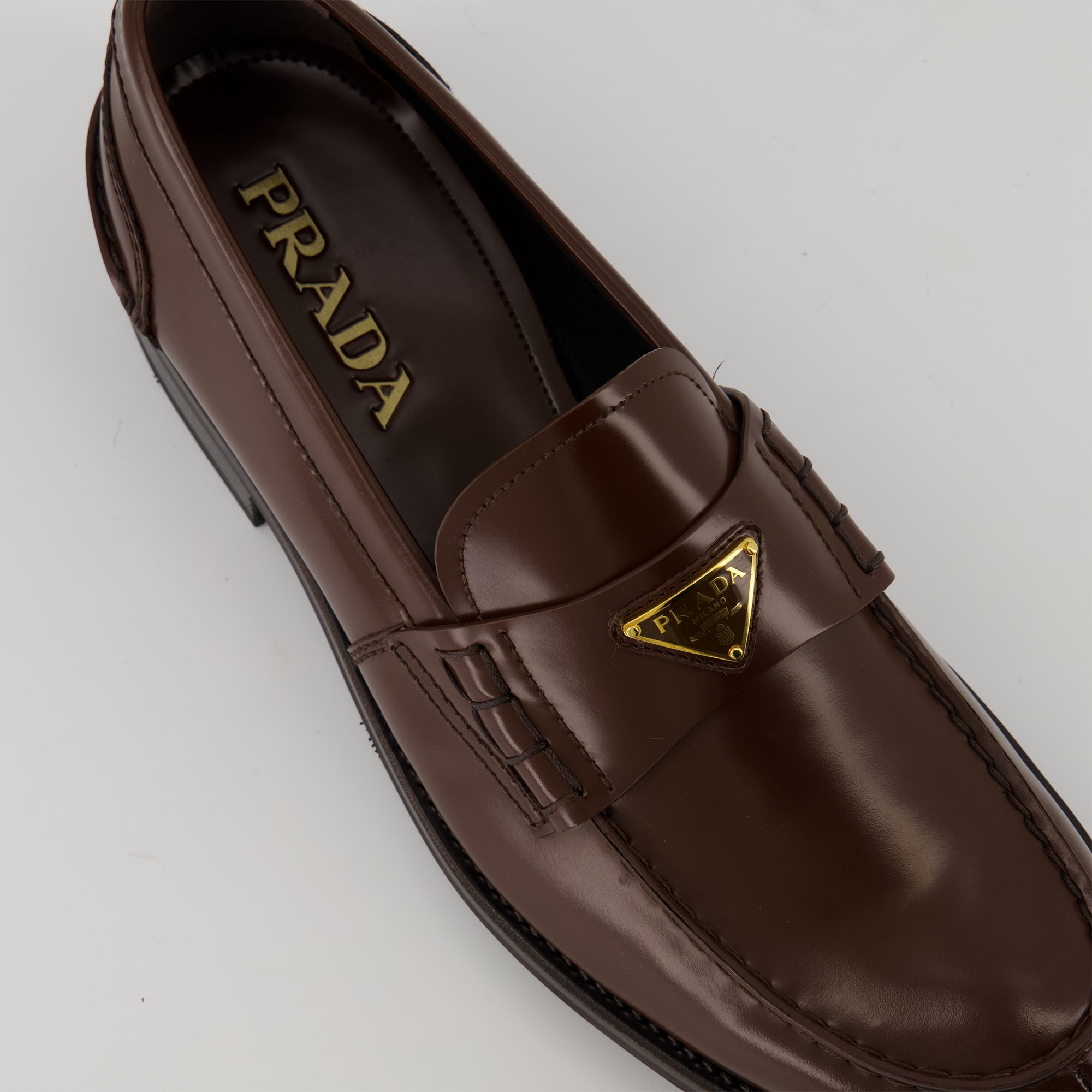 Loafers Brushed Leather Loafers Prada Brown Men