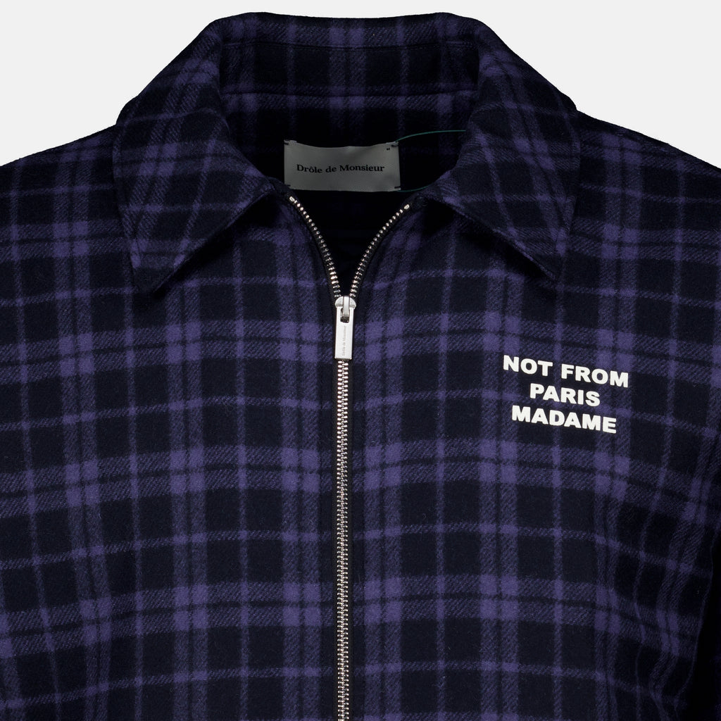 Vestes Navy Blue Checked Flannel Slogan Jacket Drole De Monsieur Bleu foncé Homme
