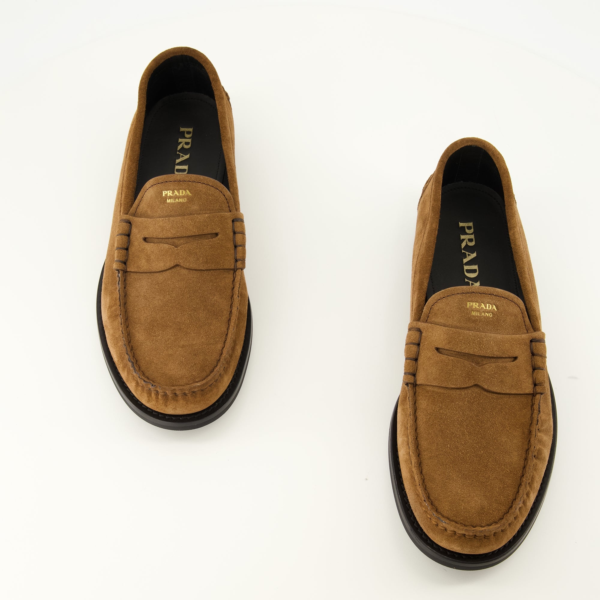 Mocassins Mocassins en veau velours marron Prada Marron Homme