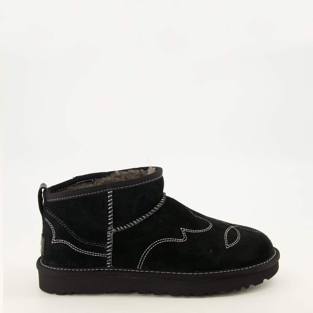 Bottines Classic Ultra Mini Western Black Boots Ugg Noir Femme
