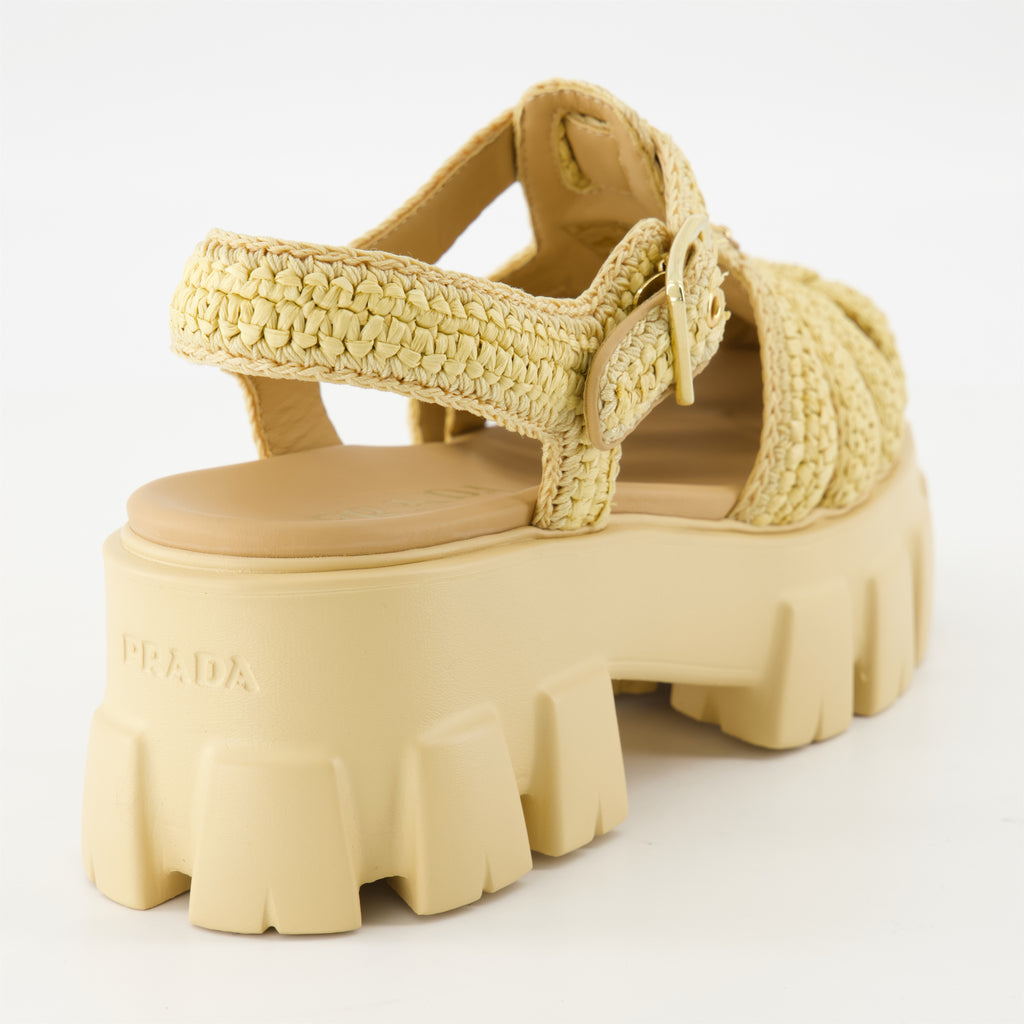 Zapatos abiertos Sandalias de rafia Monolith Prada Beige Femme