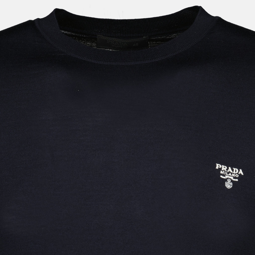 Maille T-shirt in Lana Fine Blu Navy Prada Bleu foncé Homme