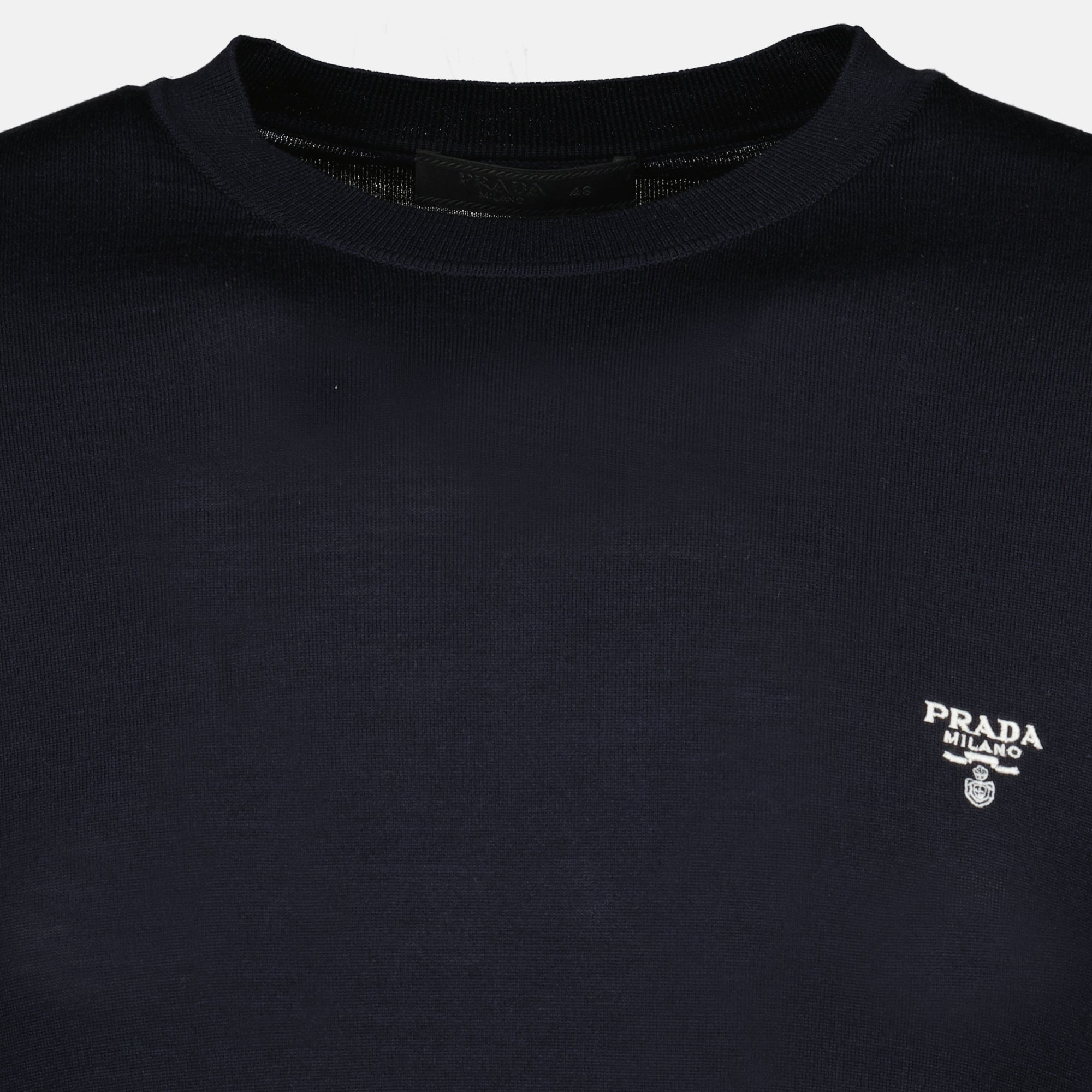 Maille T-shirt in Lana Fine Blu Navy Prada Bleu foncé Homme