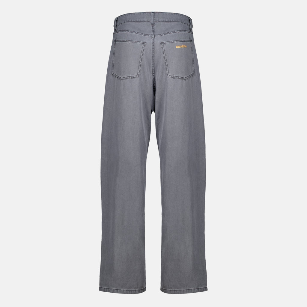 Pantalons Jeans de Denim Chambray Cinza Miu Miu Gris Femme