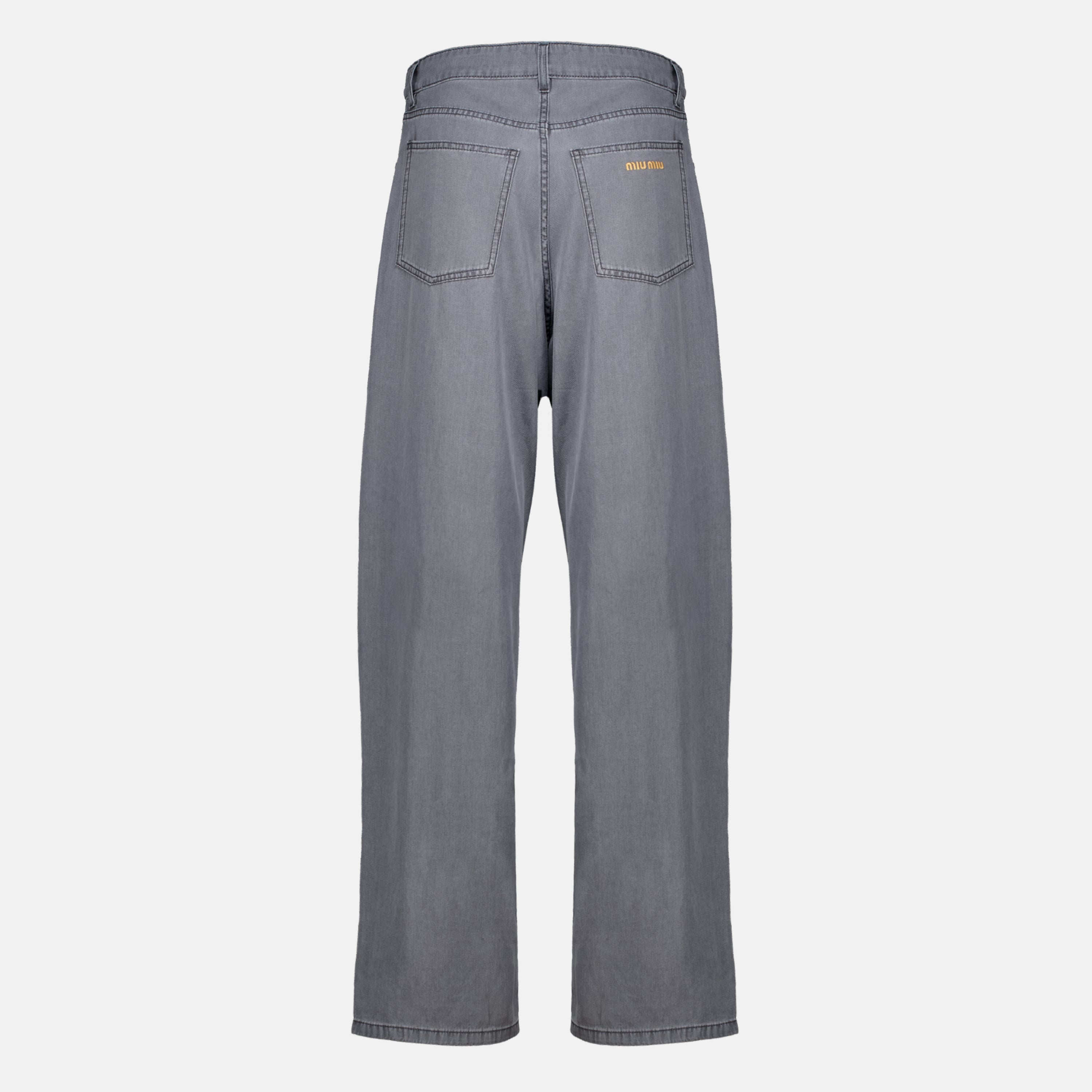Pantalons Jean en denim chambray gris Miu Miu Gris Femme