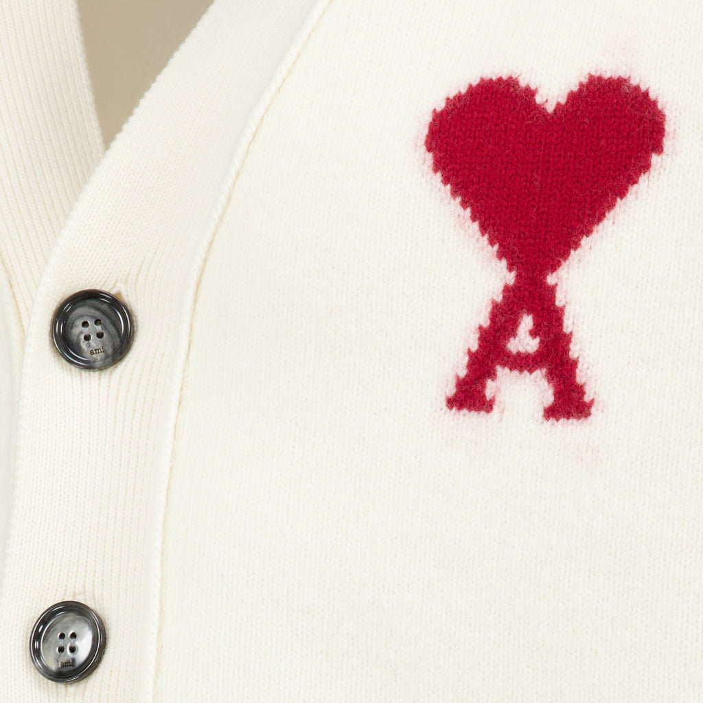 Maille AMI Heart Cardigan in White Wool Ami PARIS Blanc Unisexe